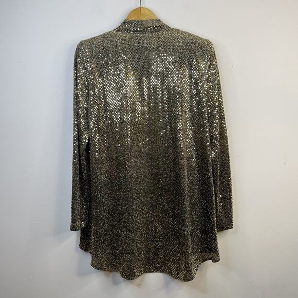 Vintage 90s David Rose Gold Metallic Sequin Sparkling Disco Open Jacket women S - Picture 7 of 10